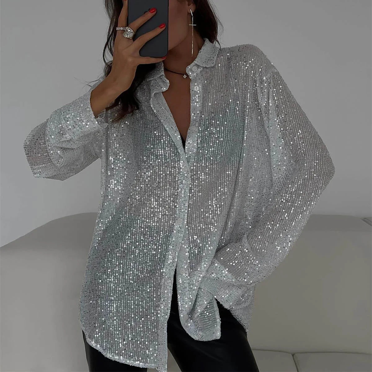 Long Sleeved Sequin Glitter Top VORINA