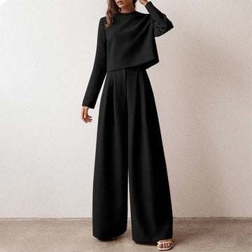 Cropped Long Sleeve and Wide Leg Pants Set