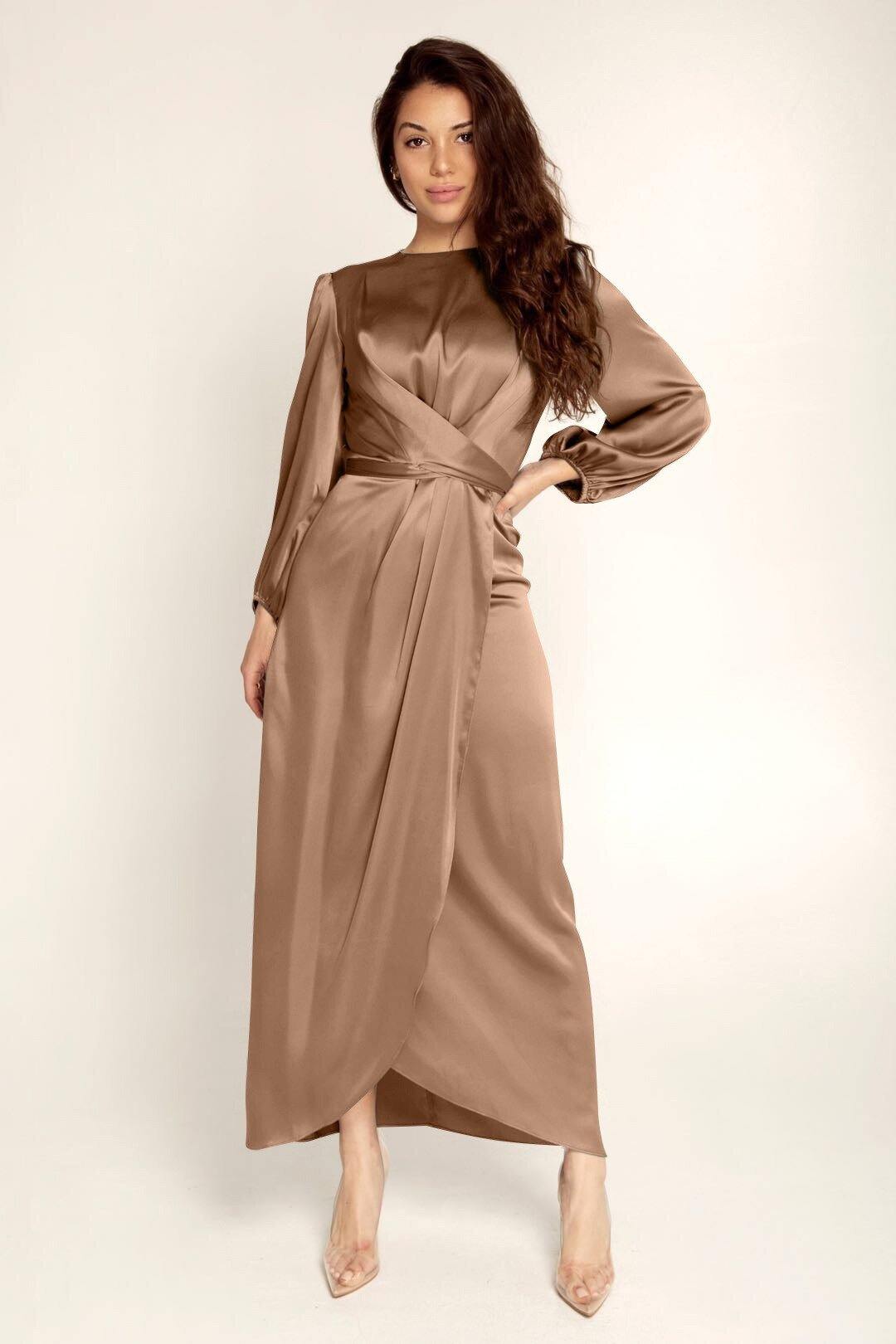 Long Satin Wrap Dress