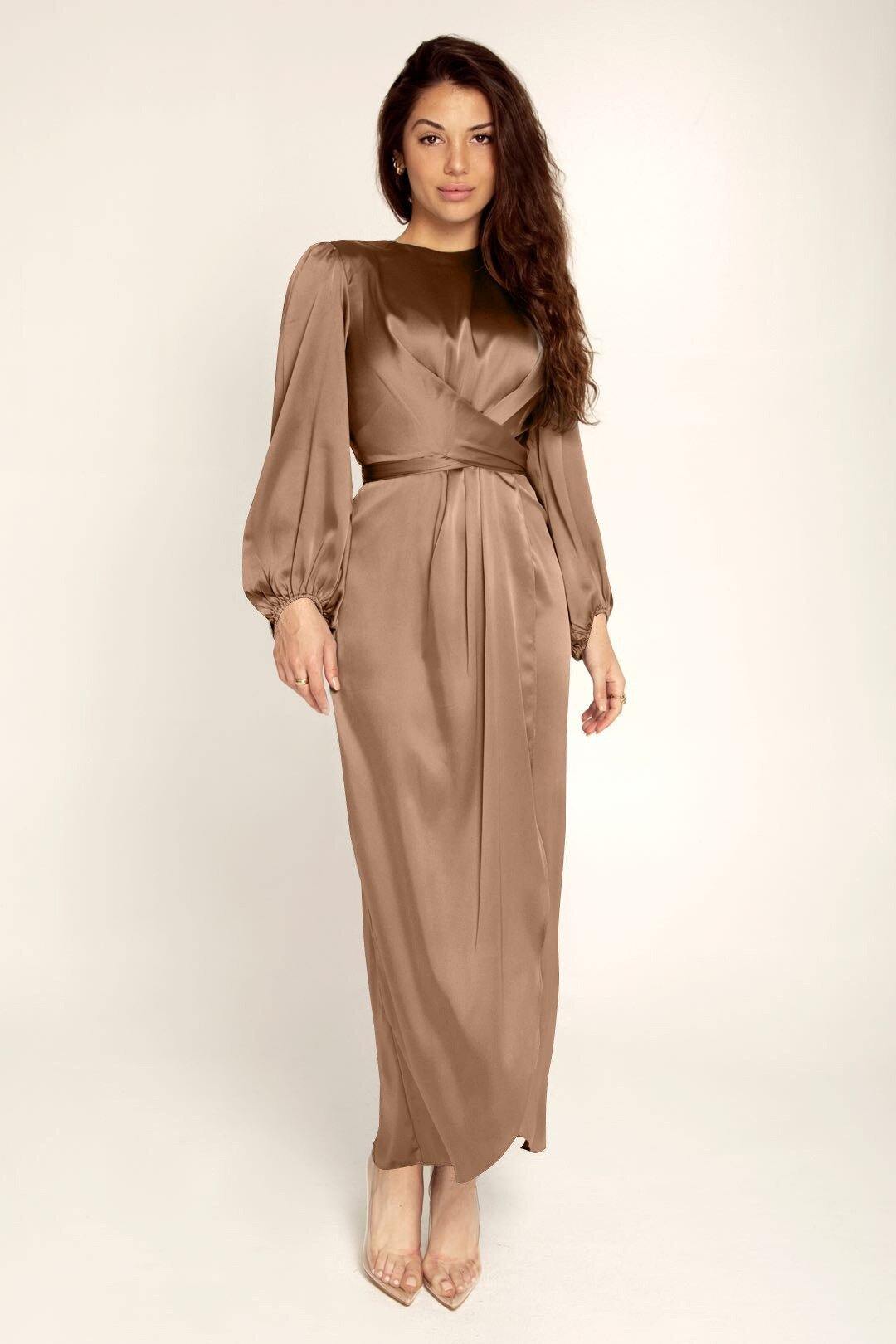 Long Satin Wrap Dress