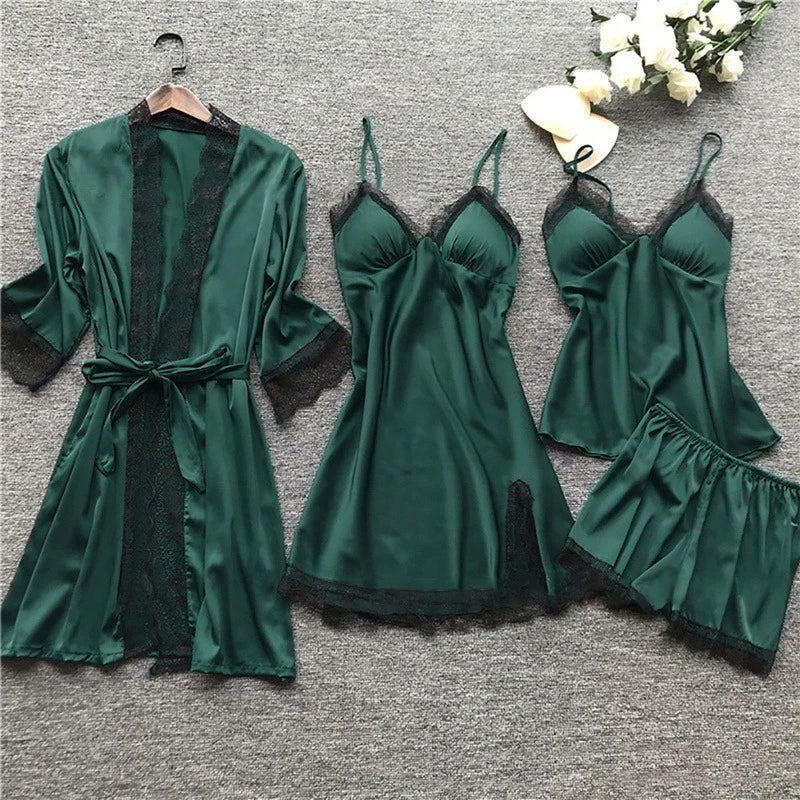 3- Piece Satin Lace Sleepwear Set