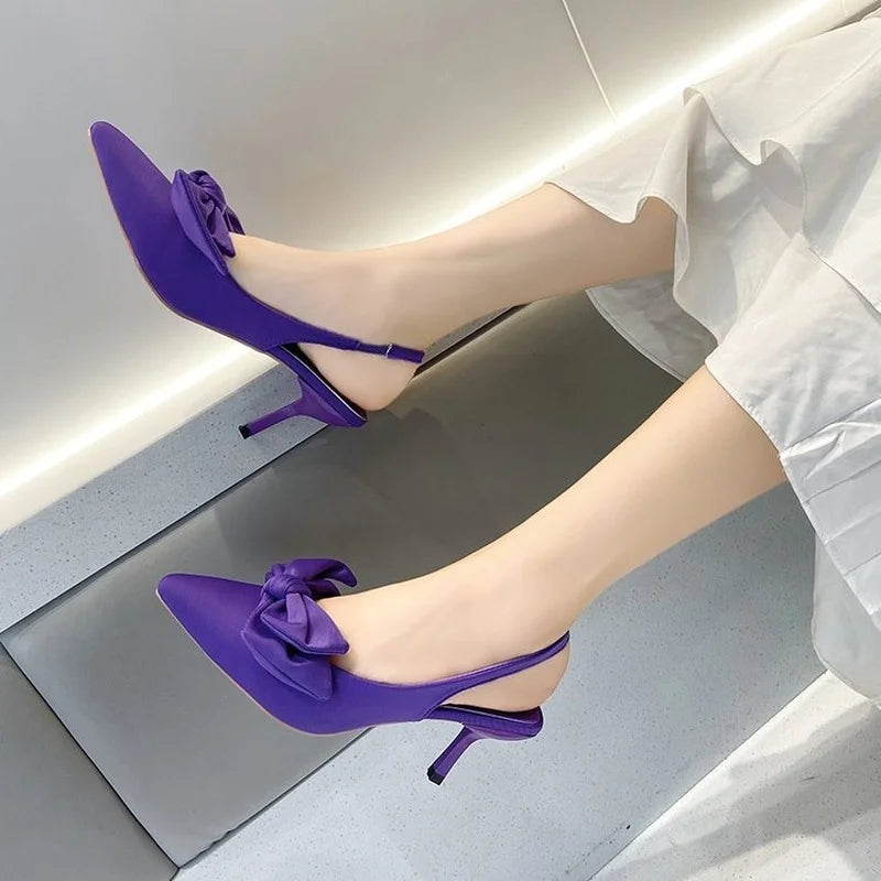 Backless Pointed Toe Pumps with Bowknot Accent