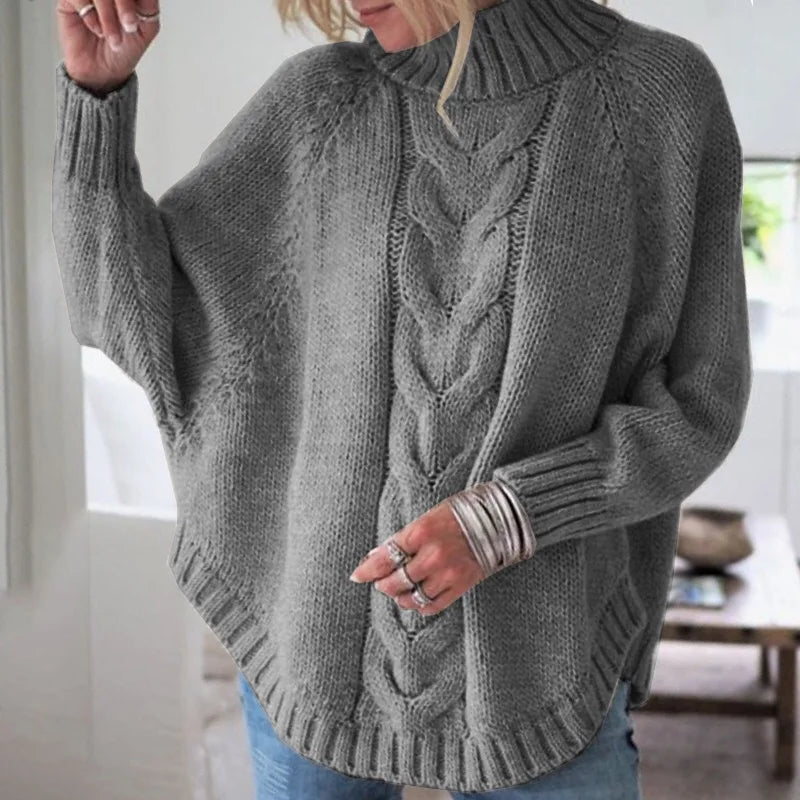 Soft Poncho with Ribbed Neck Detail