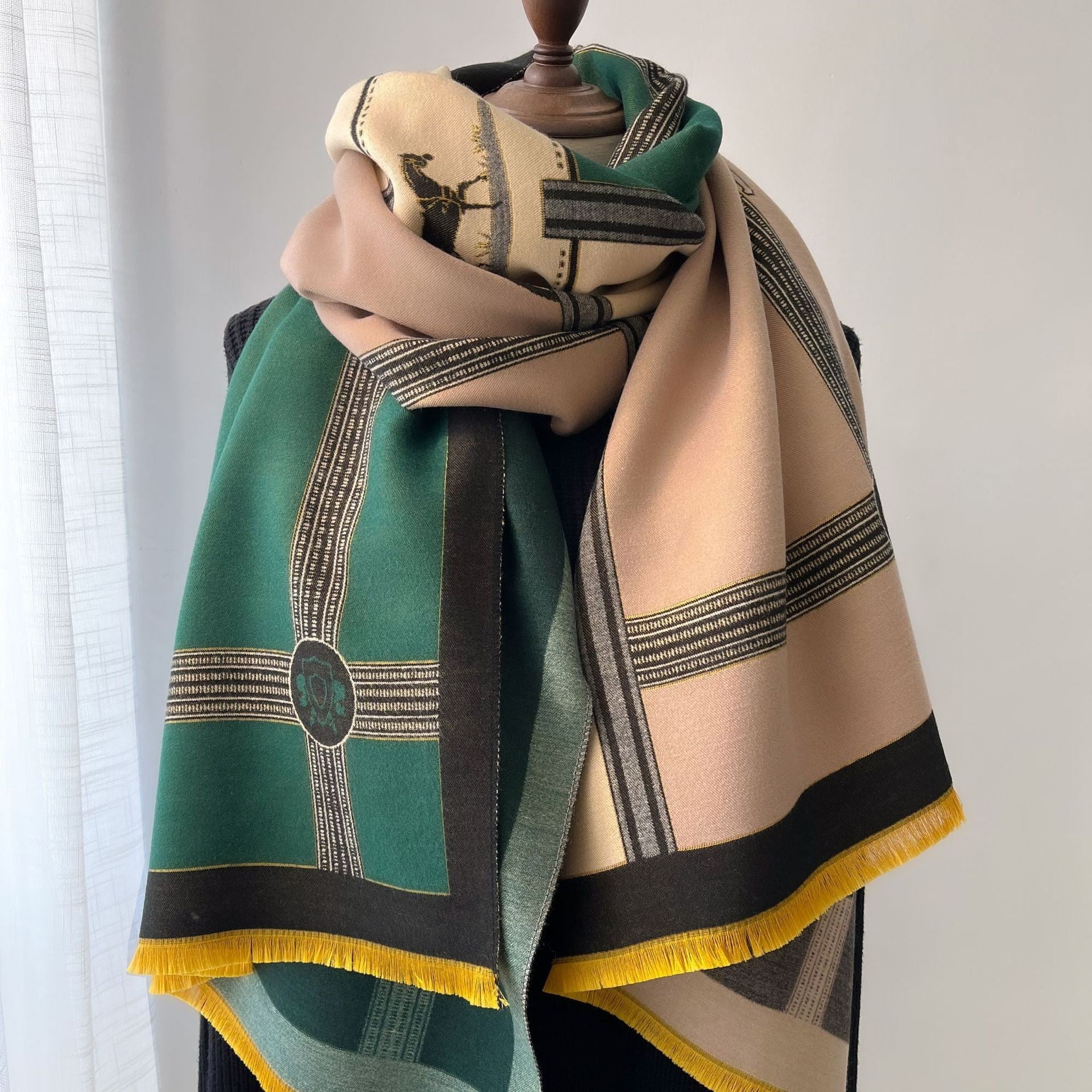 Luxe Checkered Shawl with Yellow Accents