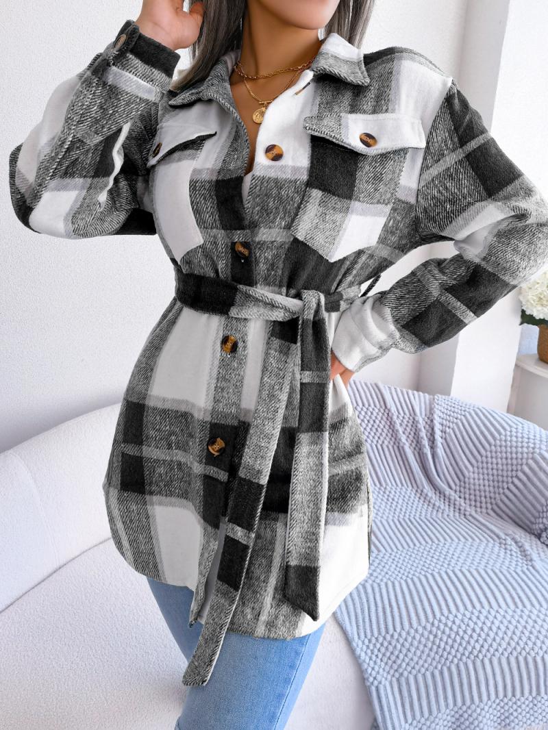 VORINABelted Plaid ShacketWomen's Jacket