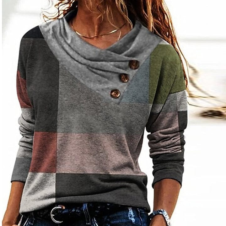 VORINAButton Collar Patchwork SweaterWomen's Sweaters