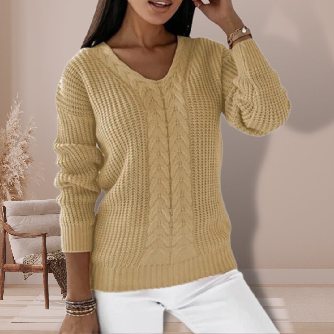 VORINACable Knit V - Neck SweaterWomen's Sweaters