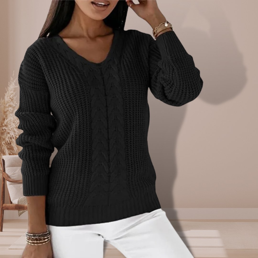 VORINACable Knit V - Neck SweaterWomen's Sweaters