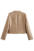 Vorina Luxury FashionChic Tweed Button - Down Blazer - Beige Textured JacketJackets