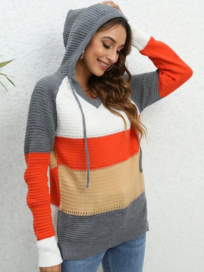 VORINAColor Block Knit HoodieWomen's Hoodies