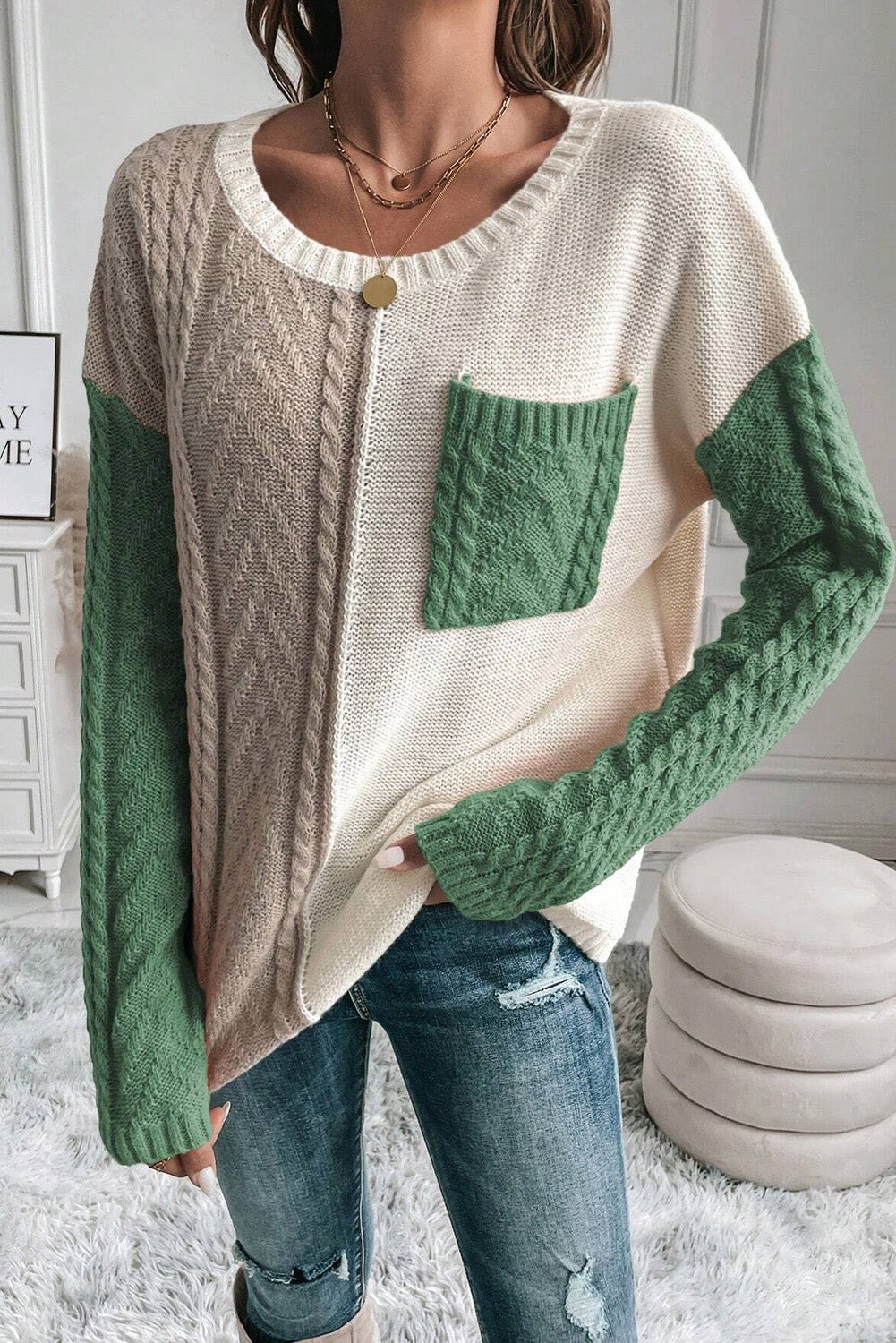 VORINAColorblock Cable Knit SweaterSweater