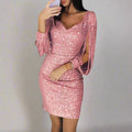 VORINAElegant Party Dress with Sequin and V - NeckWomen's Dress