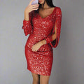 VORINAElegant Party Dress with Sequin and V - NeckWomen's Dress