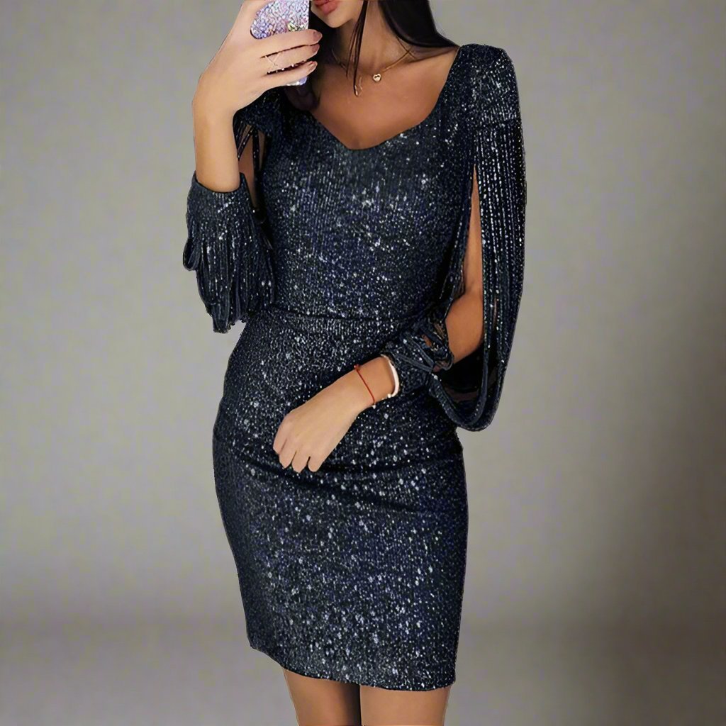 VORINAElegant Party Dress with Sequin and V - NeckWomen's Dress