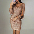 VORINAElegant Party Dress with Sequin and V - NeckWomen's Dress