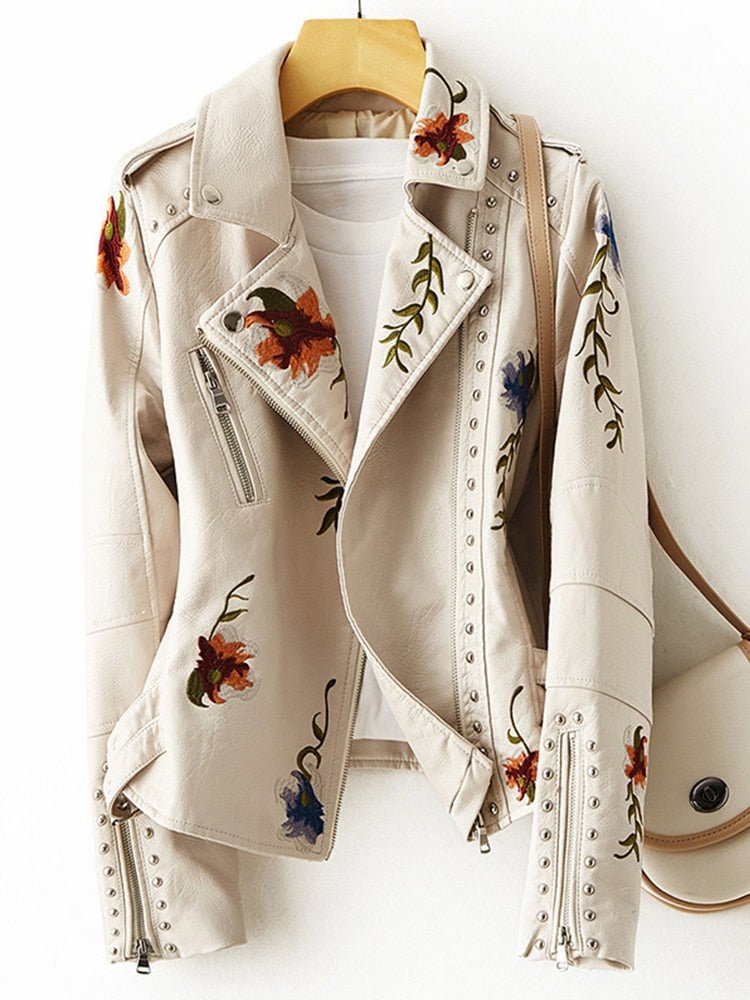 VORINAEmbroidered Leather JacketWomen's Jacket