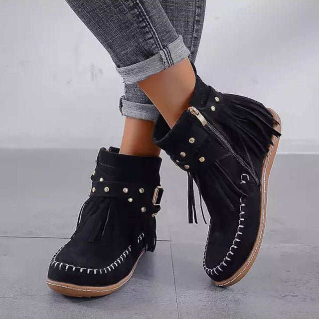 Black fringe moccasin boots online