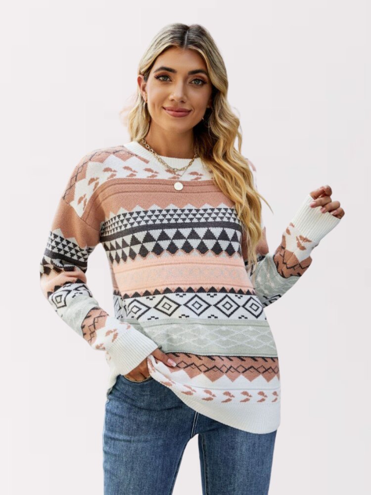 VORINAGeometric Print Knit SweaterWomen's Sweaters