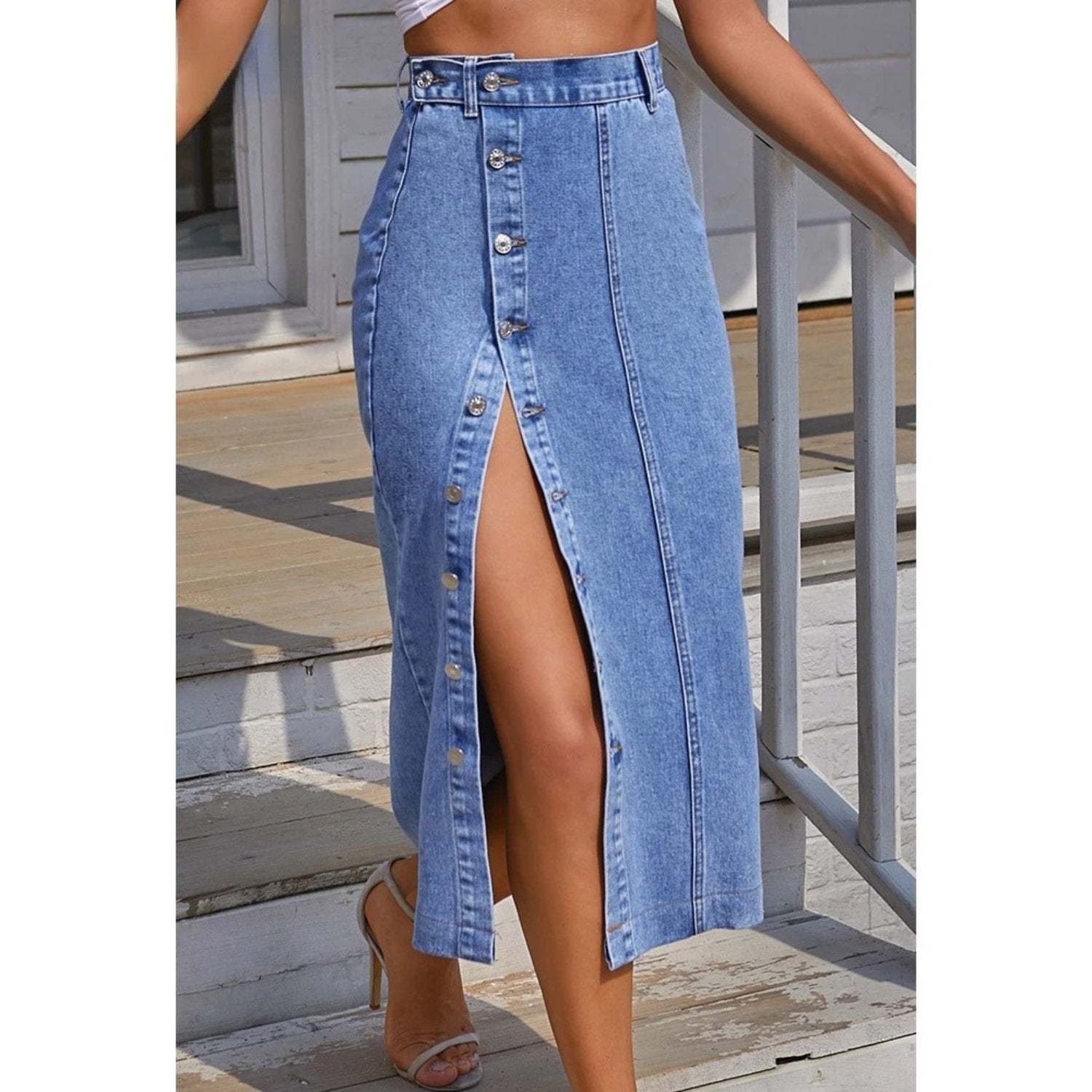 VORINAHigh - Slit Denim SkirtWomen's Skirt