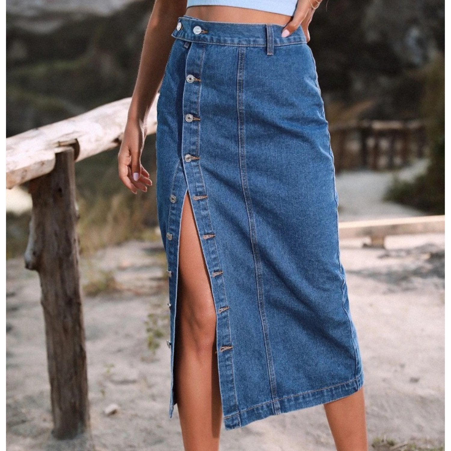 VORINAHigh - Slit Denim SkirtWomen's Skirt