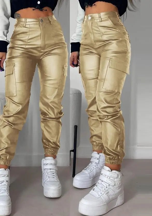 VORINAHigh - Waisted Faux Leather Cargo PantsPants