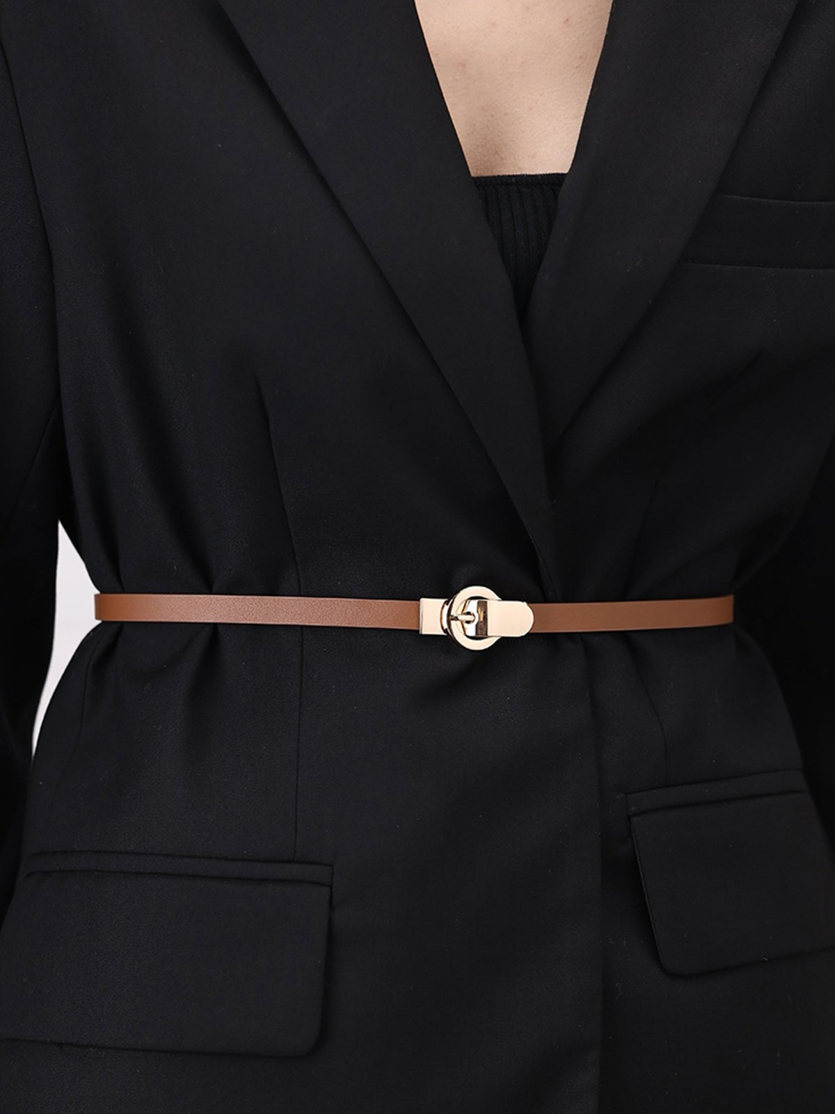 Vorina Luxury FashionHook Buckle Skinny BeltBelts