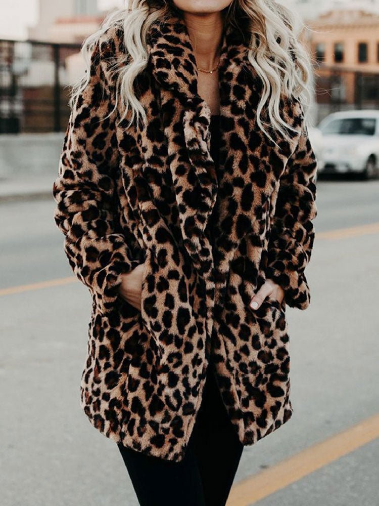 VORINALeopard Print Faux Fur CoatWomen's Coats