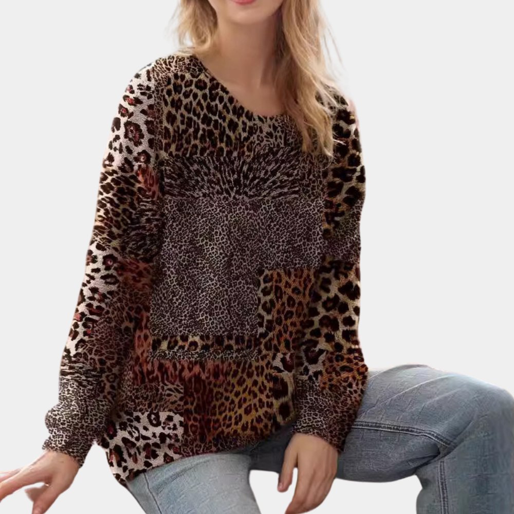 VORINALeopard Print Long Sleeve TopWomen's Shirts