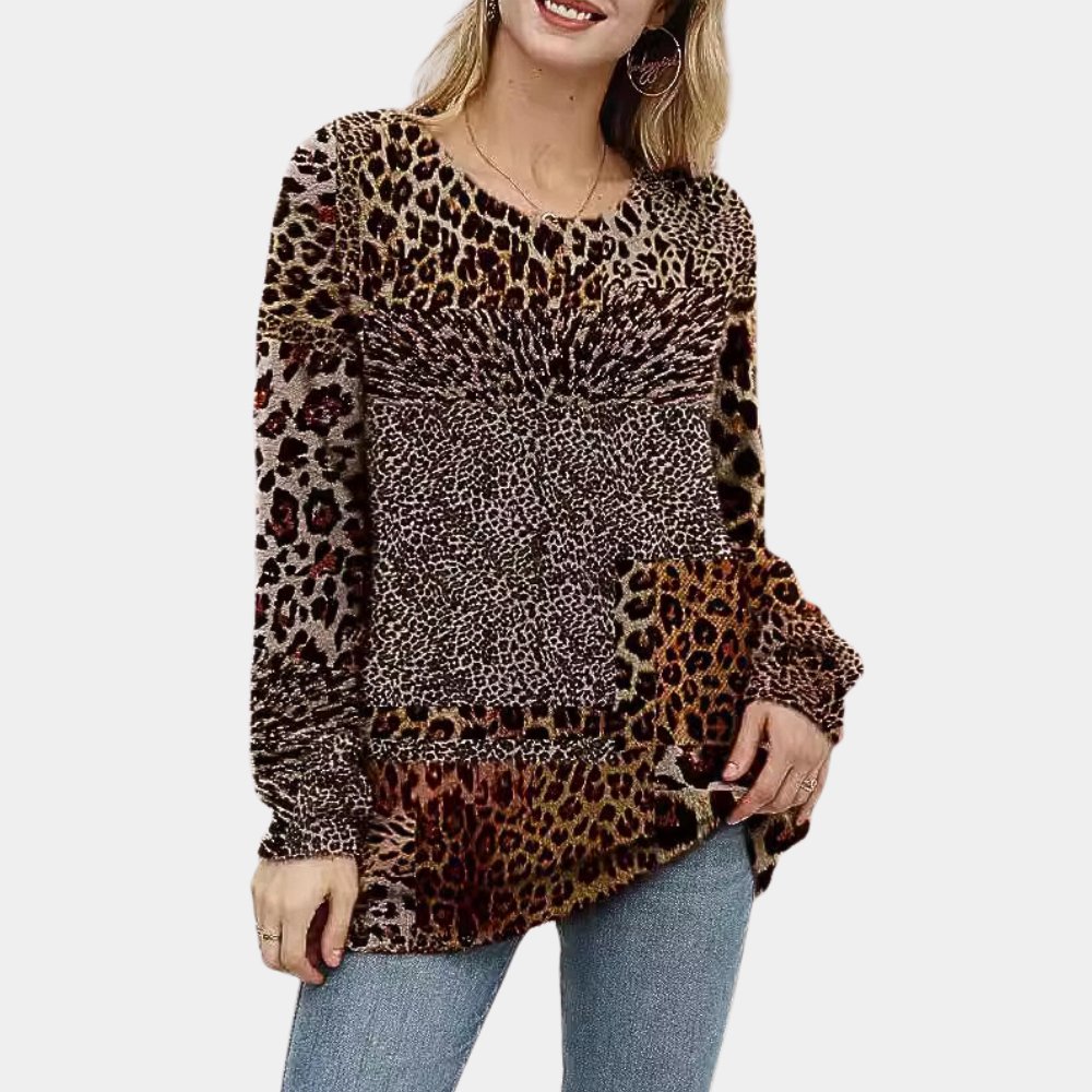 VORINALeopard Print Long Sleeve TopWomen's Shirts