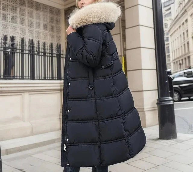 Puffer jacket with fur hood long hotsell