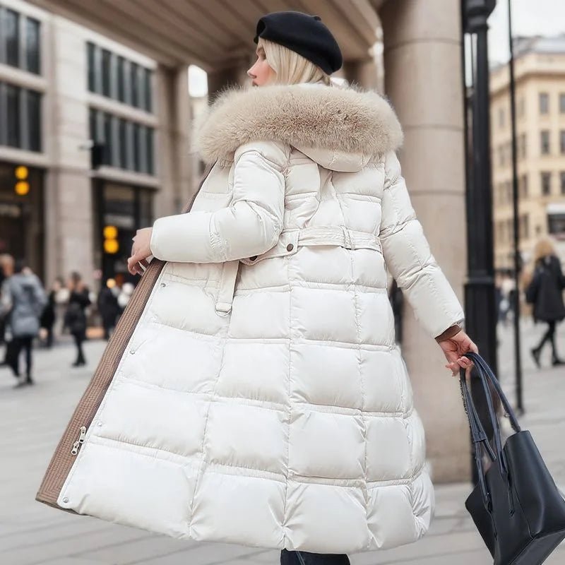 Long down coat with fur hood online