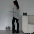 VORINALong Sleeved Sequin Glitter TopWomen's Blouse