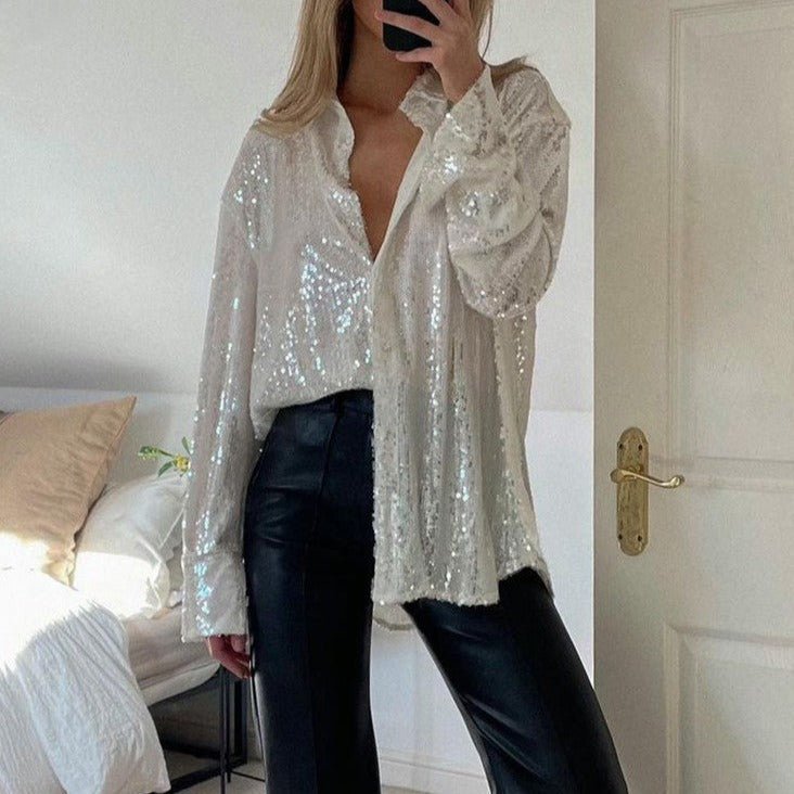 VORINAOversized Sequin ShirtWomen's Blouse