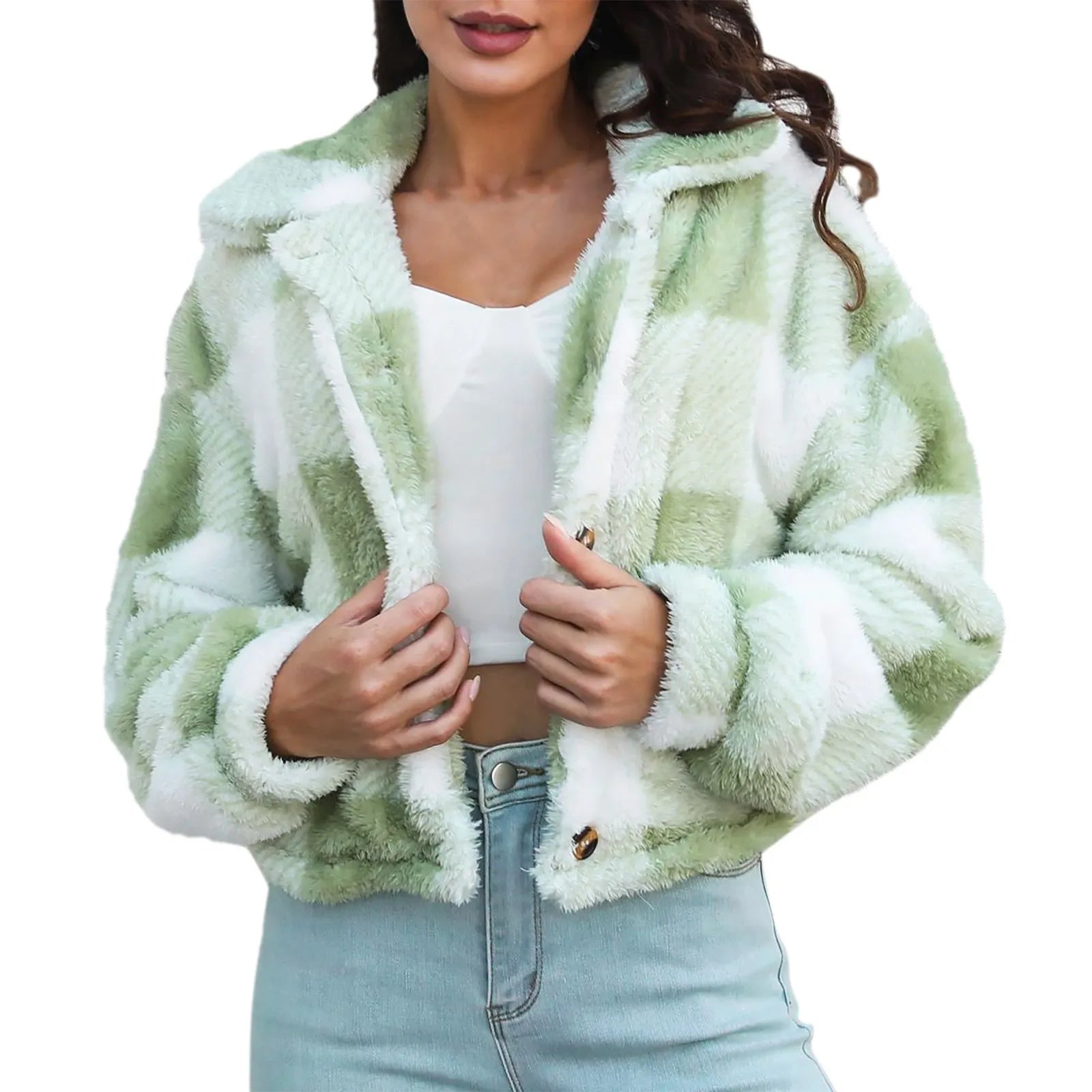 VORINAPlaid Faux Fur JacketJacket