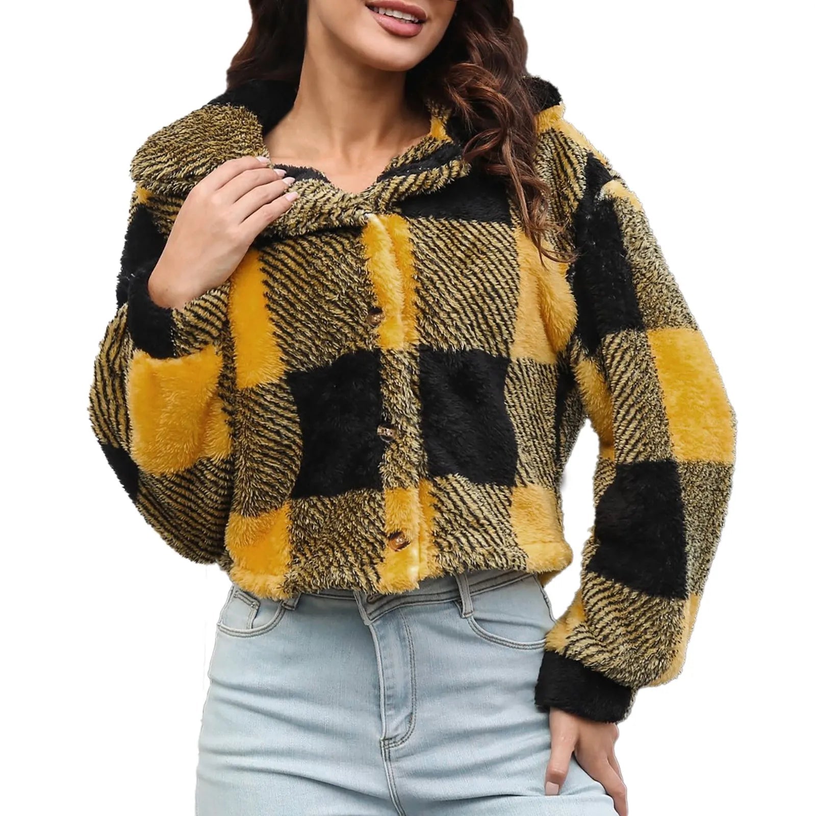 Plaid Faux Fur Jacket