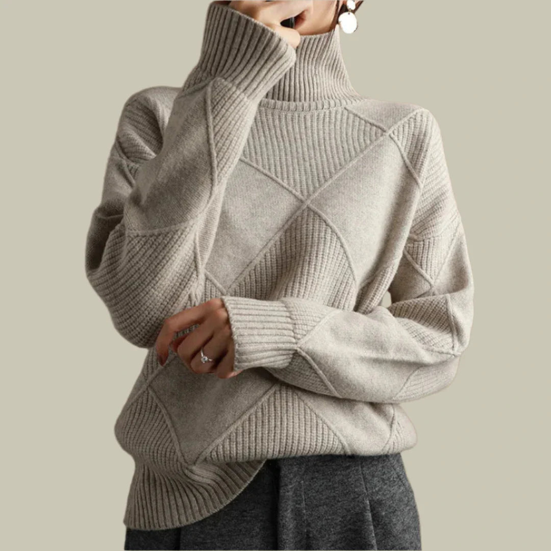 VORINARibbed Turtleneck Sweater – Geometric Knit Pattern for Casual EleganceWomen clothing