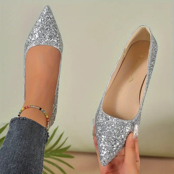 Sequin Low Heel Ballerina Shoes