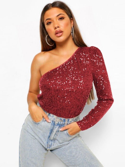 Sequin One Shoulder Top