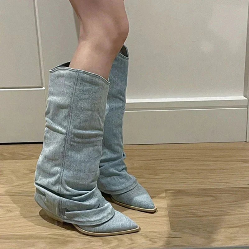 VORINASlouchy Denim Knee BootsBoots