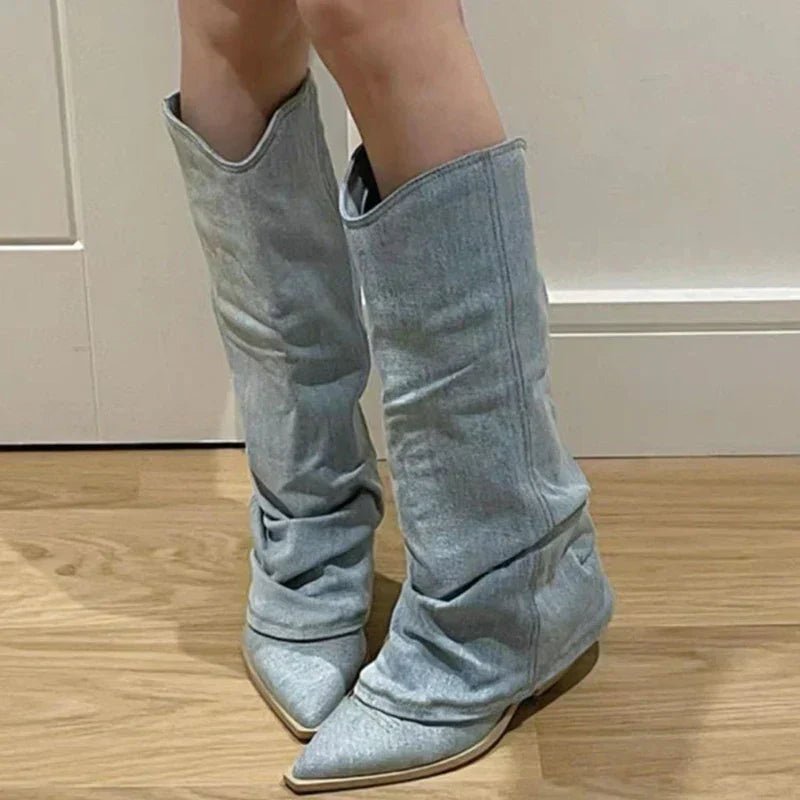 VORINASlouchy Denim Knee BootsBoots