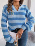 VORINAStriped Knit Polo SweaterSweater