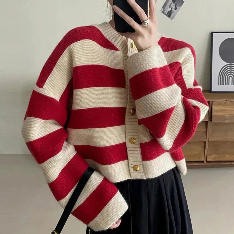 Vorina Luxury FashionStriped Knitted CardiganWomen's Sweaters