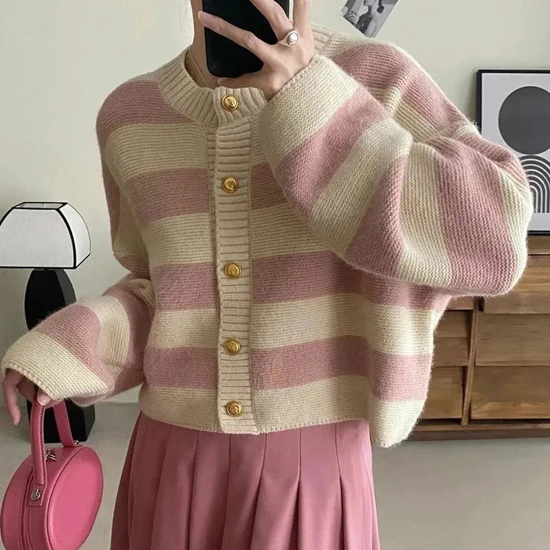 Vorina Luxury FashionStriped Knitted CardiganWomen's Sweaters