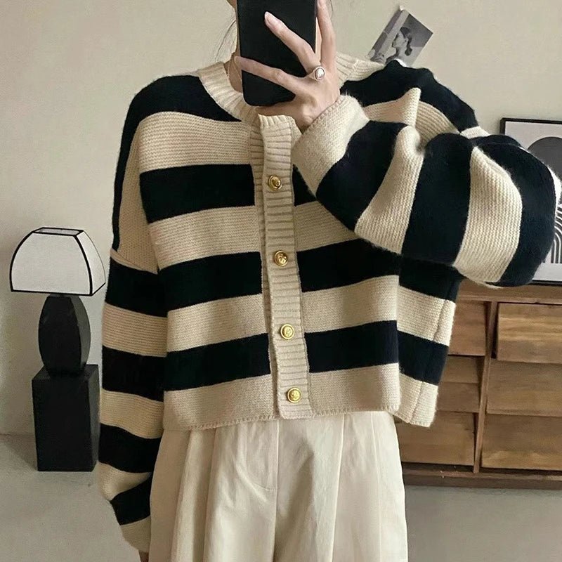 Vorina Luxury FashionStriped Knitted CardiganWomen's Sweaters