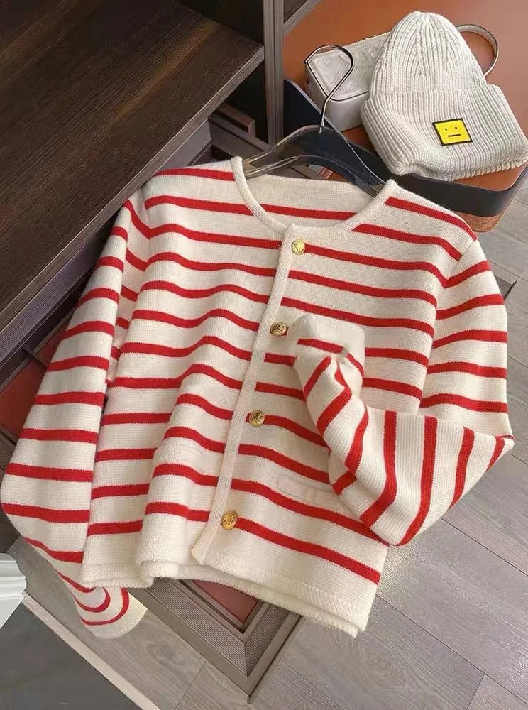 Vorina Luxury FashionStriped Knitted CardiganWomen's Sweaters