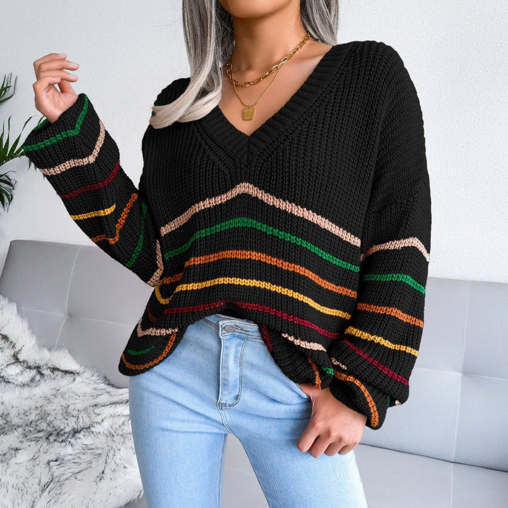 VORINAStriped V - Neck SweaterWomen's Sweater