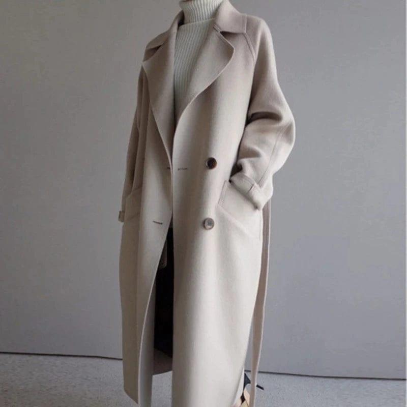 Long wool beige coat best sale