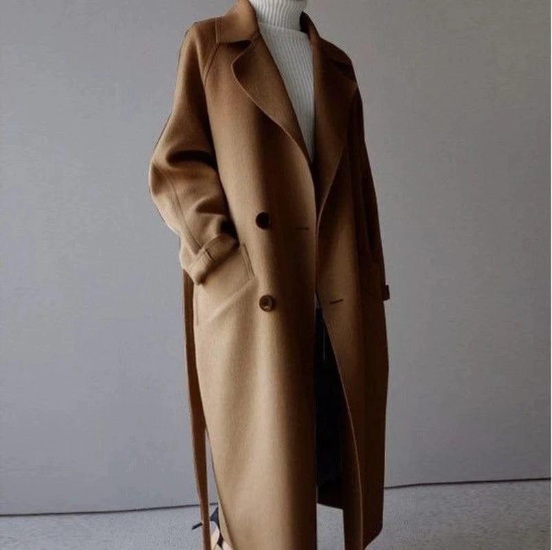 VORINATimeless Long Wool Coat – Elegant Double - BreastedWomen Jacket