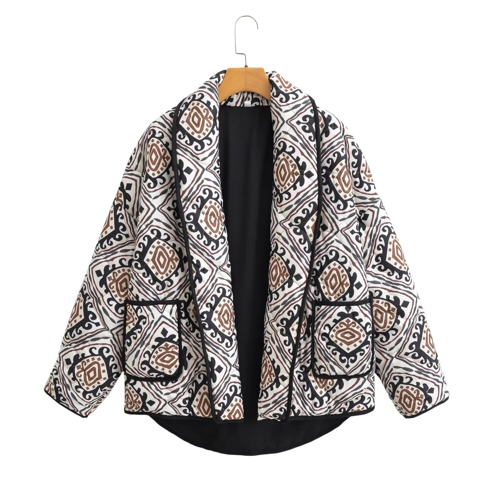 VORINAVintage - Inspired Print Puffer Jacket – Bold and Cozy OuterwearWoman jacket