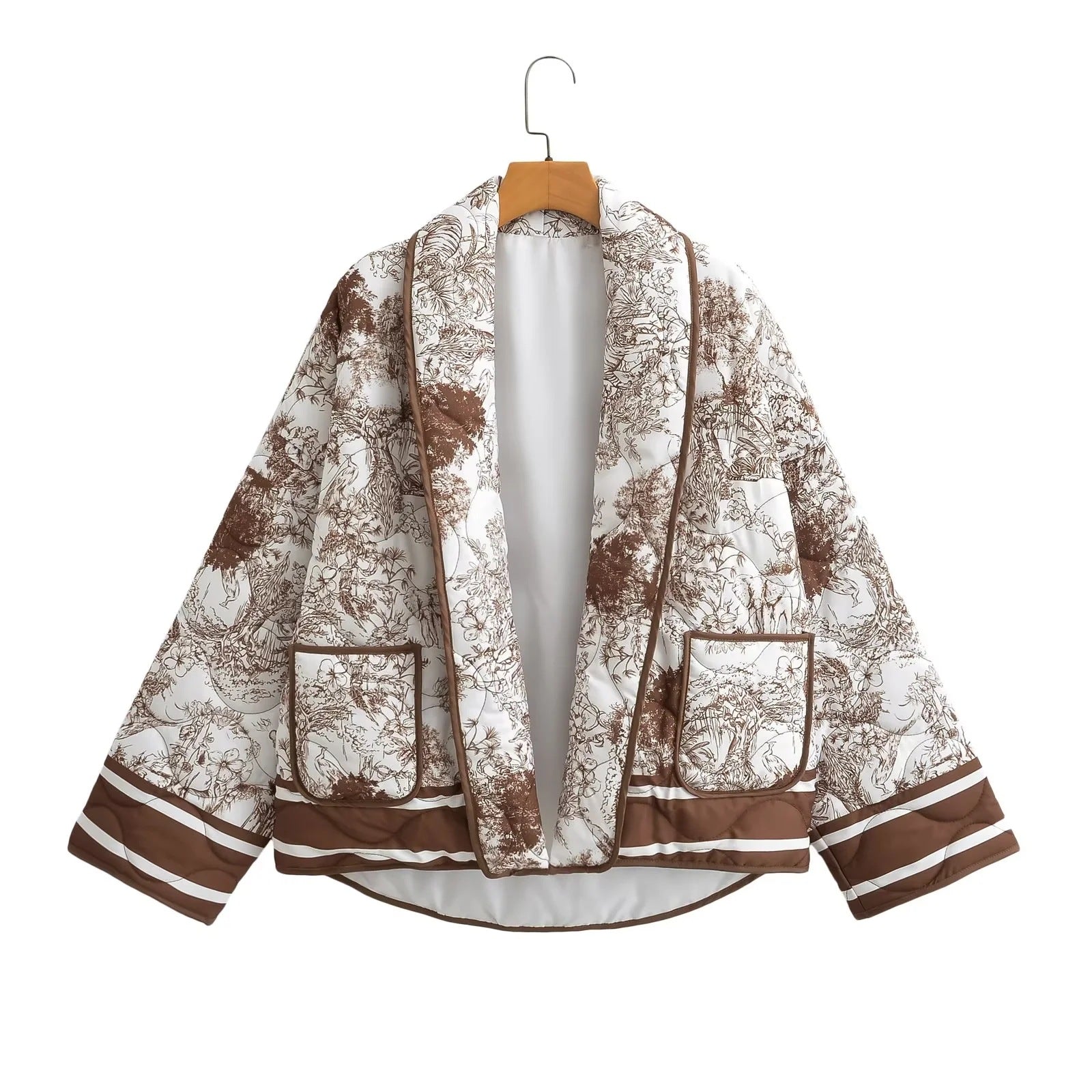 VORINAVintage - Inspired Print Puffer Jacket – Bold and Cozy OuterwearWoman jacket